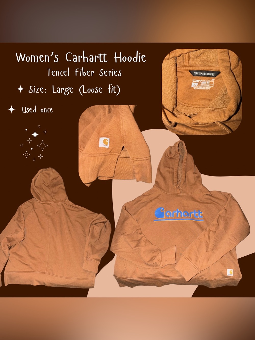 Carhartt Women's Brown Hoodie - Warm Brown with Blue Logo